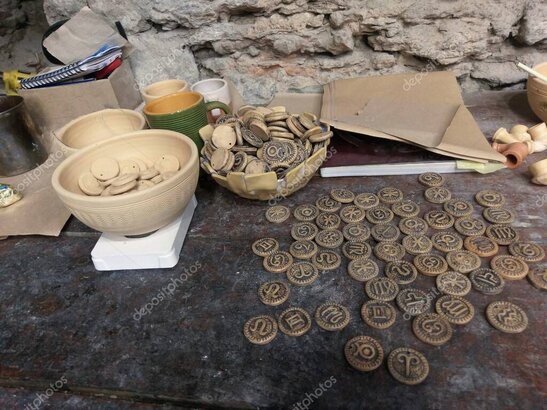 Oggetti artigianali disposti su un banco di lavoro in laboratorio